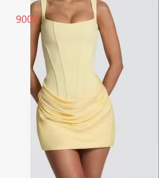 Square Neck Ruched Bodycon Mini Dress