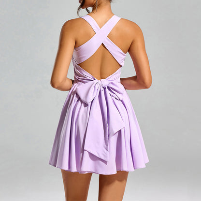 Ruffle Strap Smocked Back Bow Skater Mini Dress