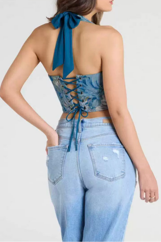 jacquard Halter corset top