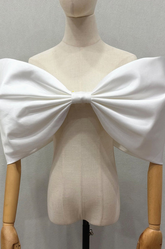 Oversized Solid White Satin Giant Bow Bridal Shoulder Accessory