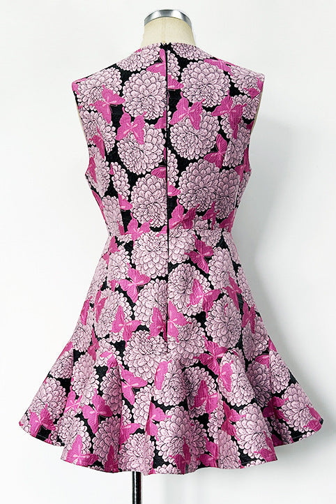 Pink Floral Butterfly Print Mini Dress
