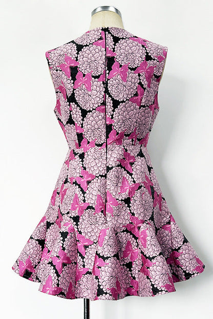 Pink Floral Butterfly Print Mini Dress