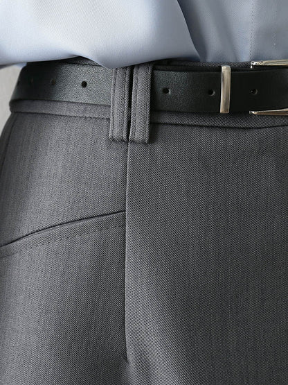Grey High Waist Business Formal Mini Skort Irregular Wrap Design with Matching Belt