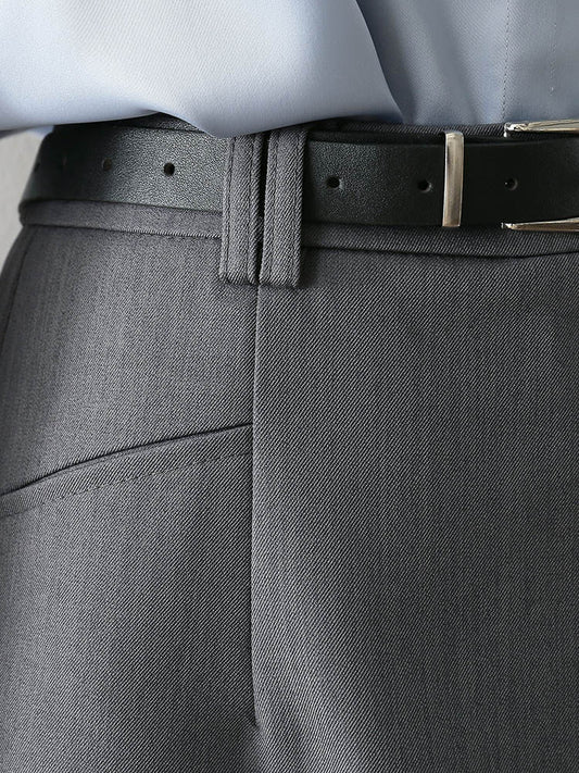 Grey High Waist Business Formal Mini Skort Irregular Wrap Design with Matching Belt