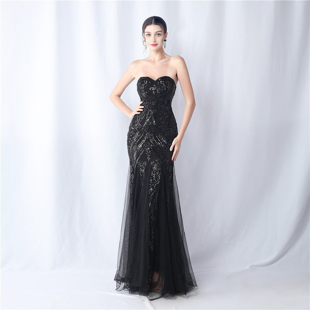 sparkle strapless tulle maxi dress