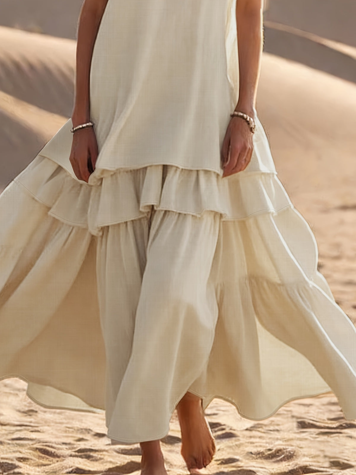 Sleeveless V-Neck Tiered Ruffle Maxi Dress