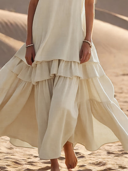 Sleeveless V-Neck Tiered Ruffle Maxi Dress