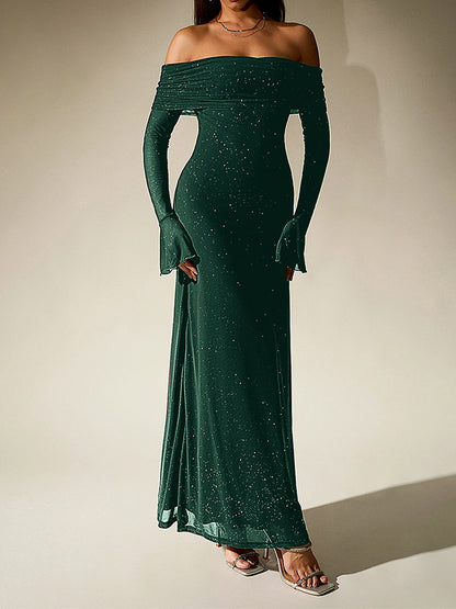 sprinkled strapless long-sleeved maxi dress