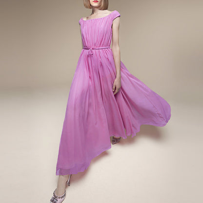 pink one-shoulder pleated dress