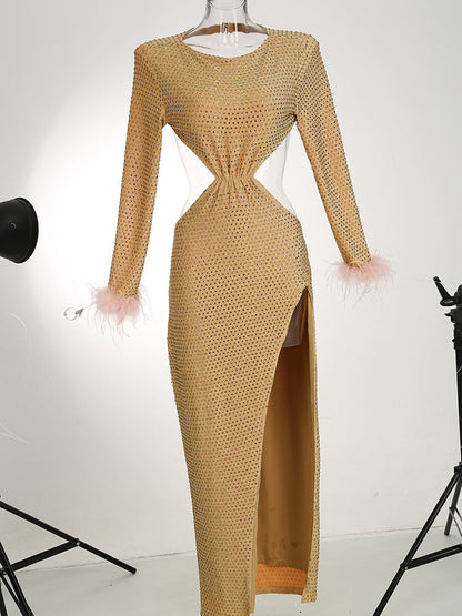 CRYSTAL SPLIT MAXI DRESS