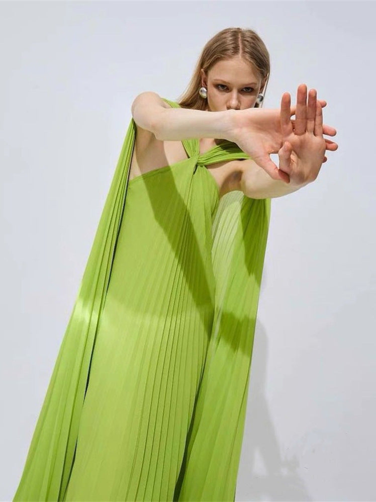 alyssa pleated grass green maxi dress
