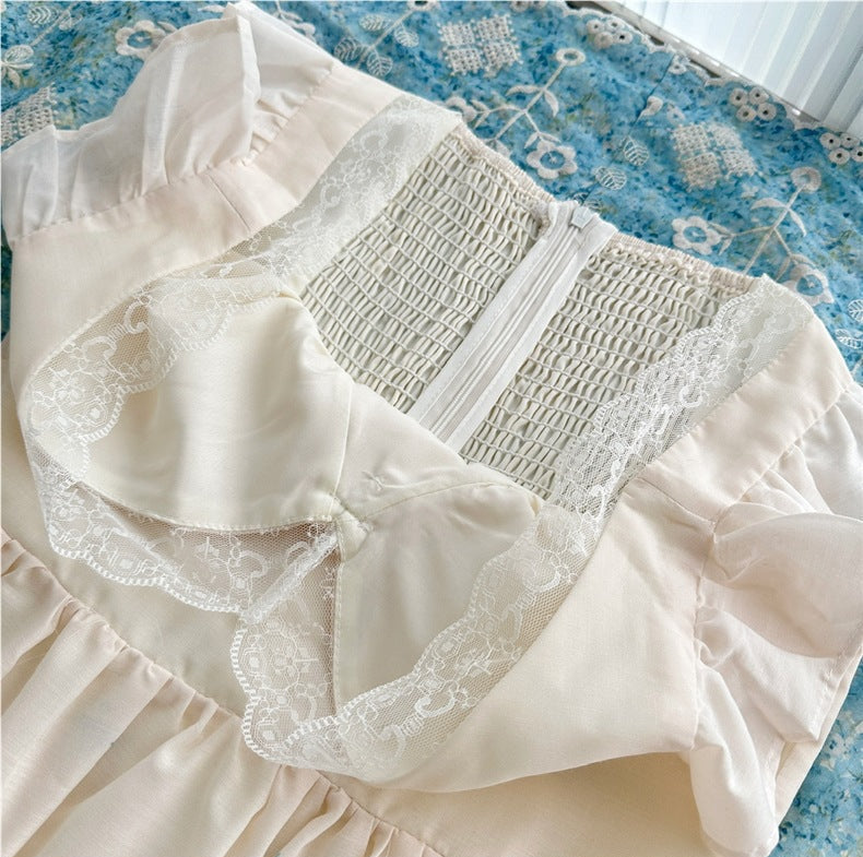White Cotton Woven Fit-and-Flare Midi Dress with Gradient Floral and Eyelet