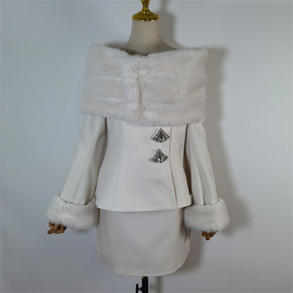 sharon Off Shoulder Faux Fur Two Piece Set