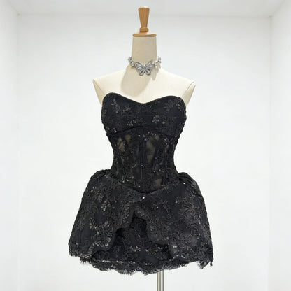 Lace Embroidered Bandeau Sleeveless Dress