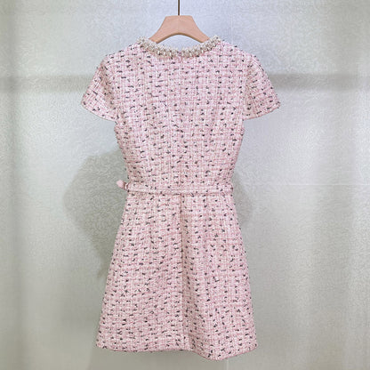 Embellished Bouclé Mini Dress in pink