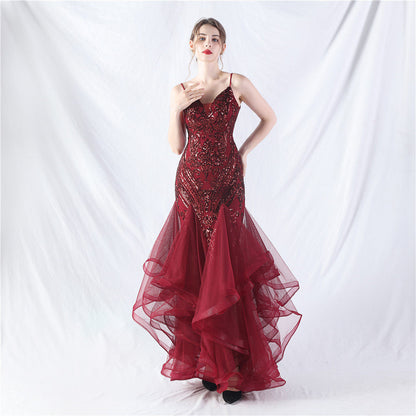 sequin slip tulle maxi dress