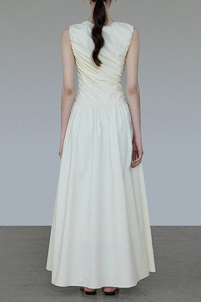 jenny ruched a-line sleeveless midi dress in apricot