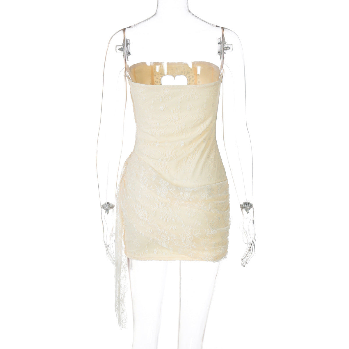 meroy Strapless Lace Mini Dress in Yellow