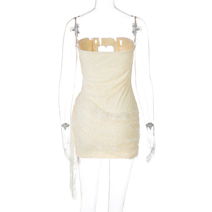 meroy Strapless Lace Mini Dress in Yellow