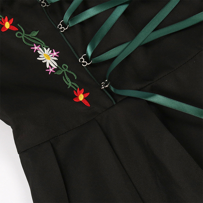 Black Woven cotton-synthetic blend Fit-and-flare Dirndl dress set