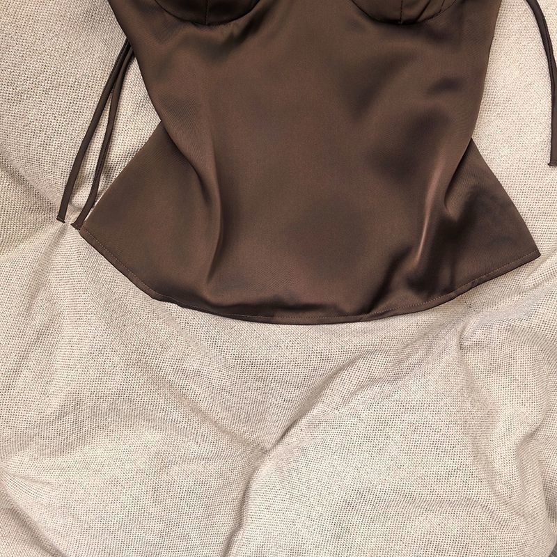 Dark Brown Satin Structured Corset Top