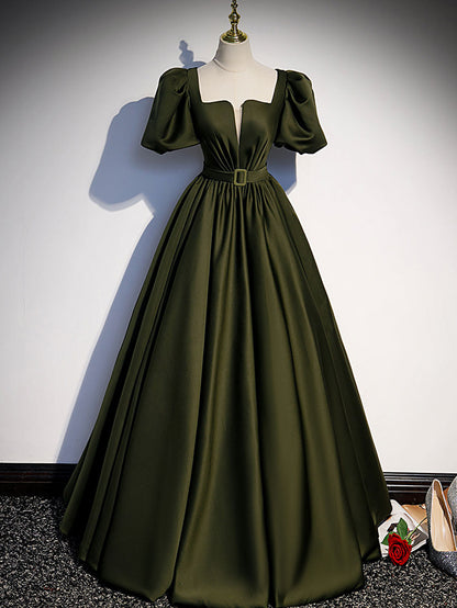 Green satin A line dress