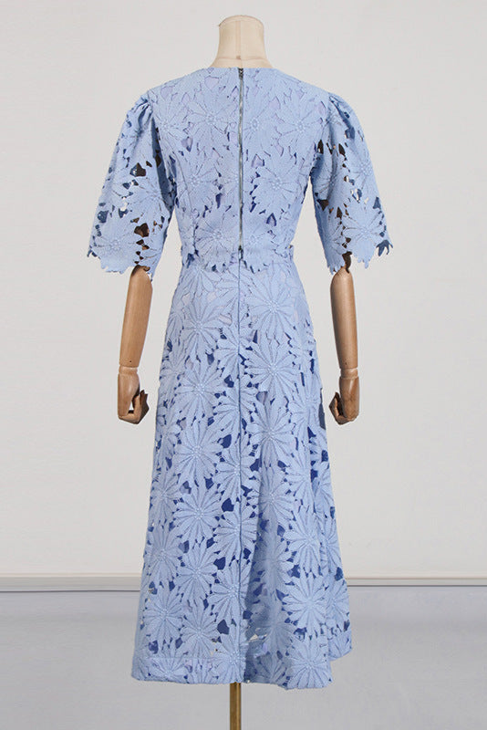 Lace Embroidered Top & Maxi Skirt Two-Piece Set in blue