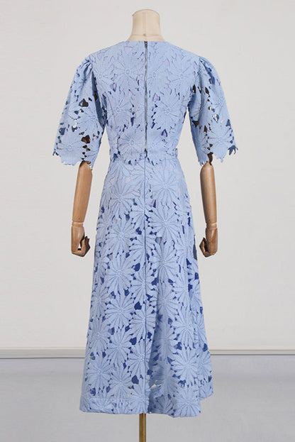 Lace Embroidered Top & Maxi Skirt Two-Piece Set in blue