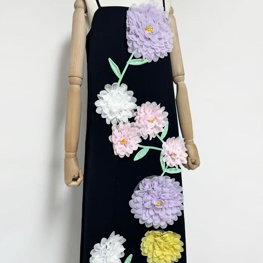 kristin Buttercup Embroidered Maxi Dress in Black