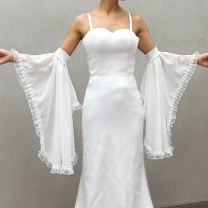 Double Layer Lace Ruffle Chiffon Detachable Bell Arm Sleeves