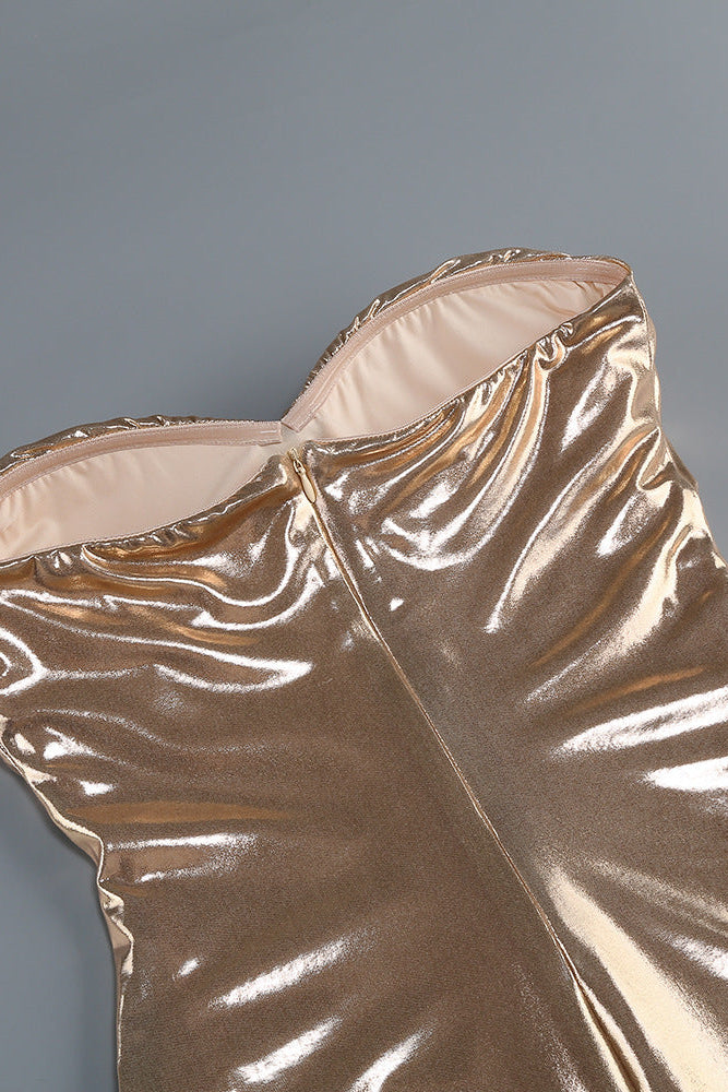 Gold Metallic Ruched Mermaid Gown