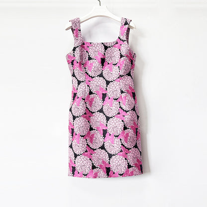Square Neck Floral Butterfly Print Sleeveless Mini Dress