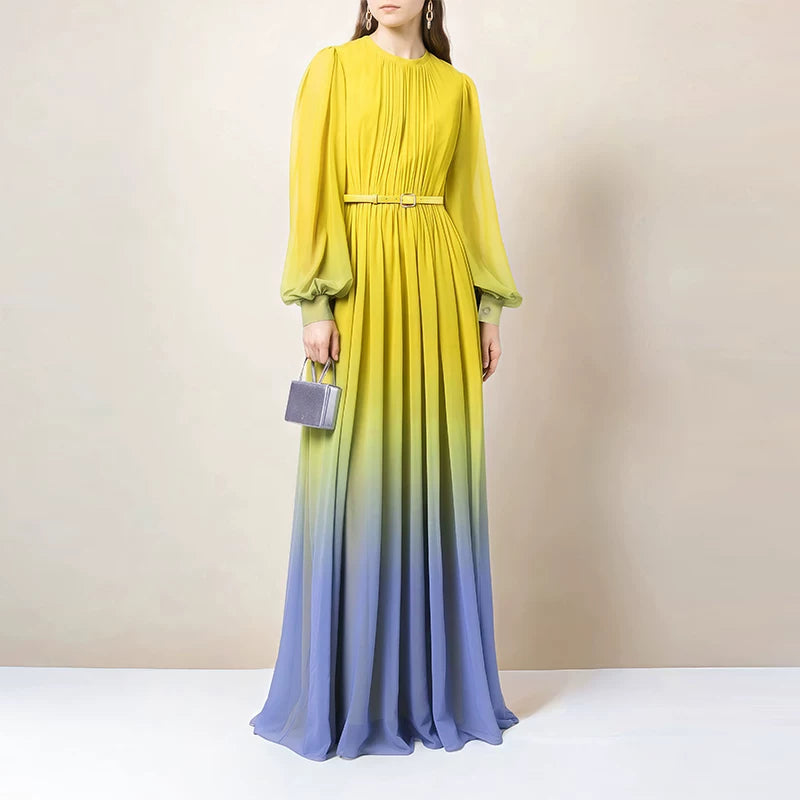 gradient balloon sleeves long-sleeved maxi dress