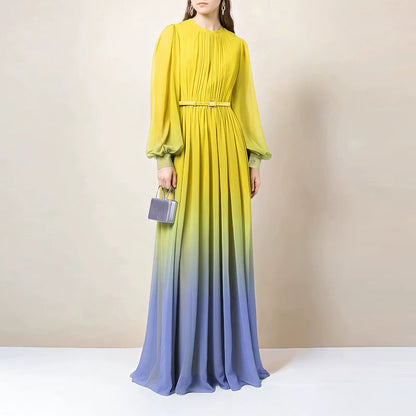 gradient balloon sleeves long-sleeved maxi dress