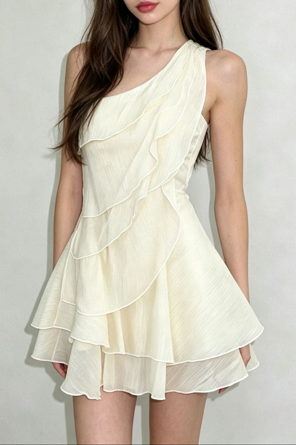 evelyn One-shoulder layered ruffle mini dress - apricot