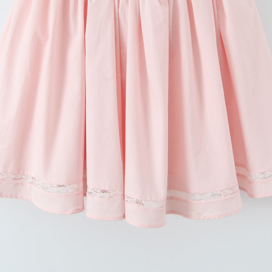 Bow Strap Lace Trim Mini Skater Dress