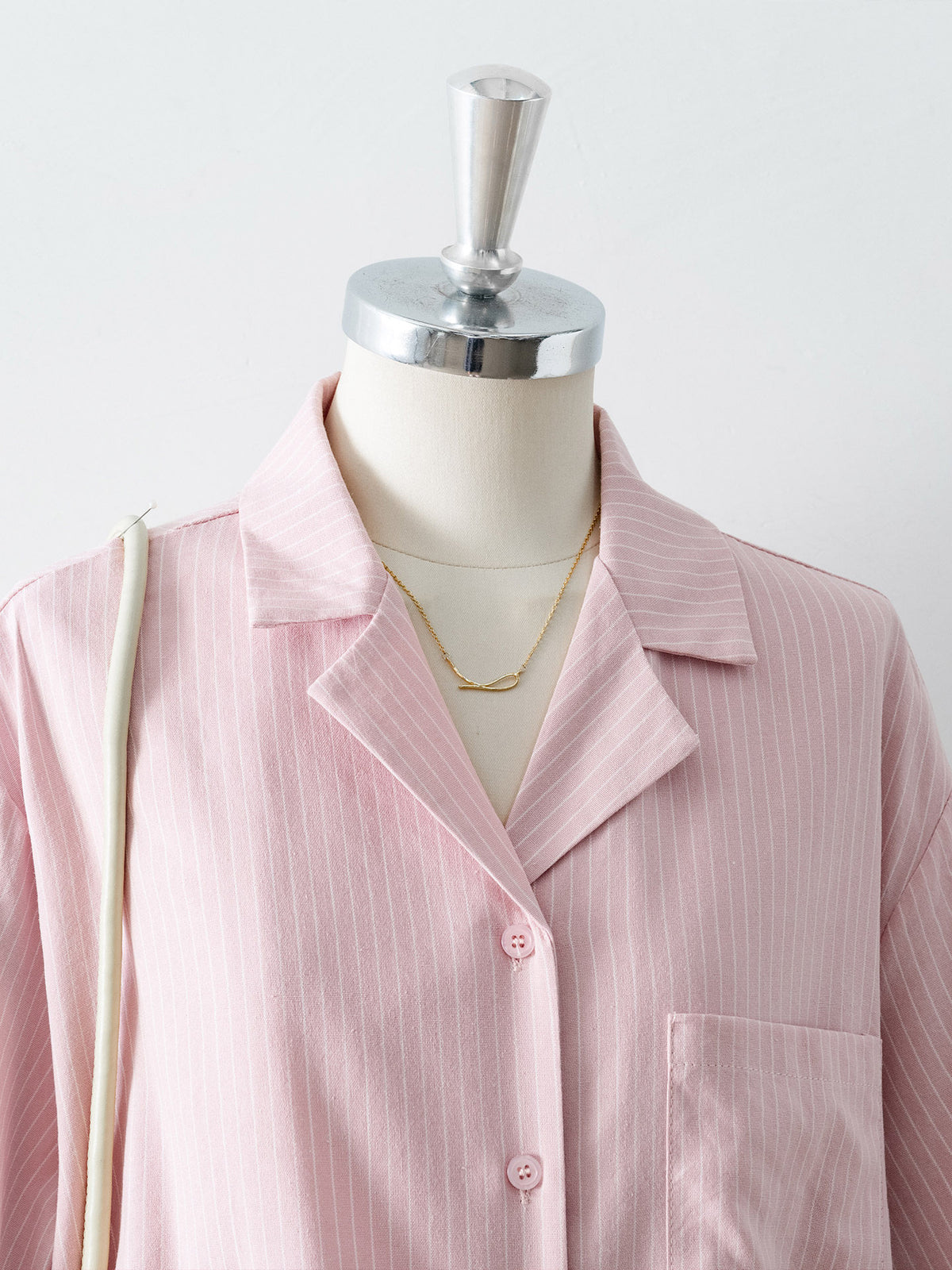 Vertical Stripe Notched Lapel Half Sleeve Loose Shirt With Chest Pocket