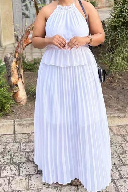Halter Neck Pleated Maxi Dress