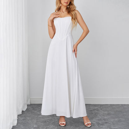 Lace Trim Corset Spaghetti Strap Flowy Maxi Dress