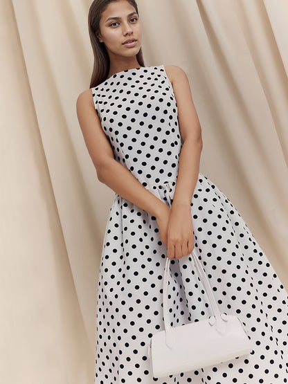 Sleeveless Polka Dot Midi A-line Dres