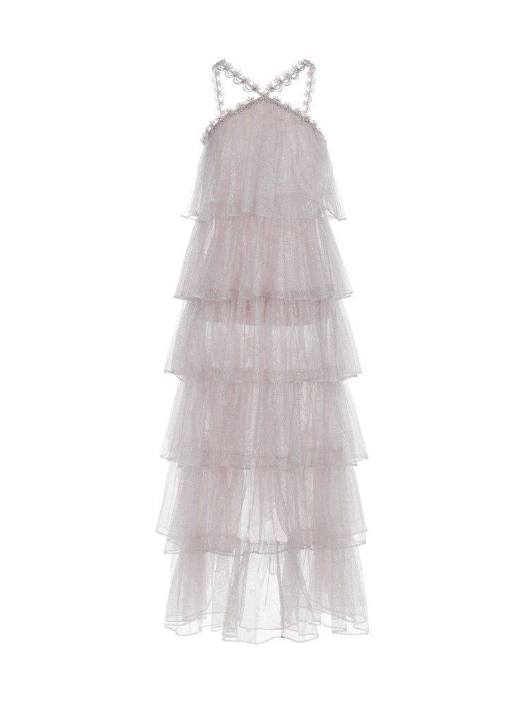 Mera Sleeveless Diamond Chain Cake evening Dress