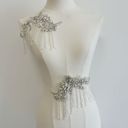Silver-white tassel rhinestone accessories, appliqué gowns, wedding dress embroidered grain and rhinestone accessories, performance costume accessories, A63 accessories
