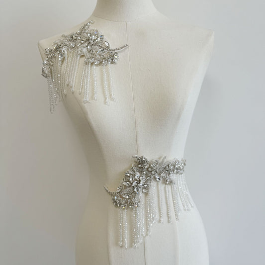 Silver-white tassel rhinestone accessories, appliqué gowns, wedding dress embroidered grain and rhinestone accessories, performance costume accessories, A63 accessories