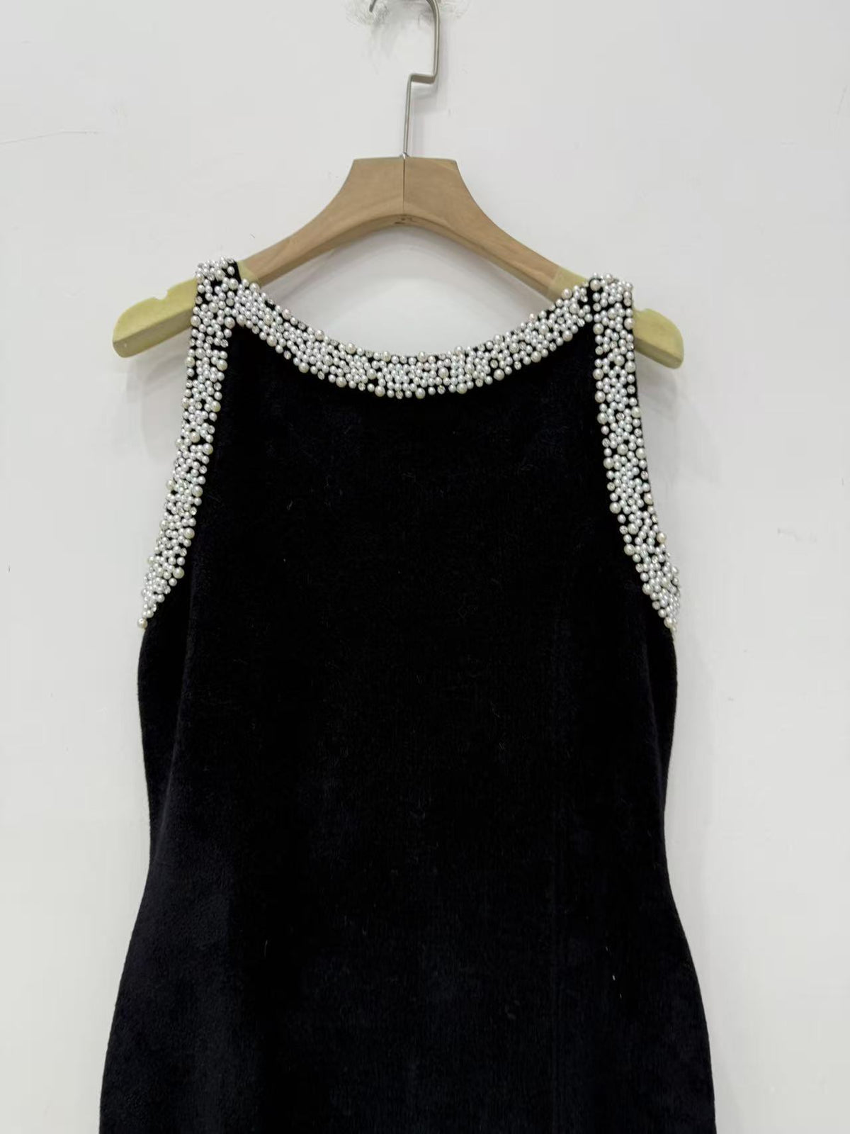 simona ruffle trim Beaded mini Dress in black