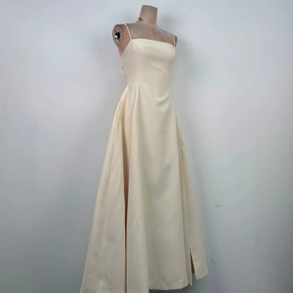 Tulle splicing bow sleeveless maxi dress - ivory