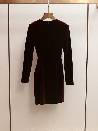 yvette Burgundy Velvet Embellished Mini Dress