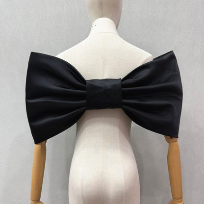 Oversized Solid White Satin Giant Bow Bridal Shoulder Accessory