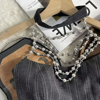Dark Grey Pinstripe Corset-Style Halter Top