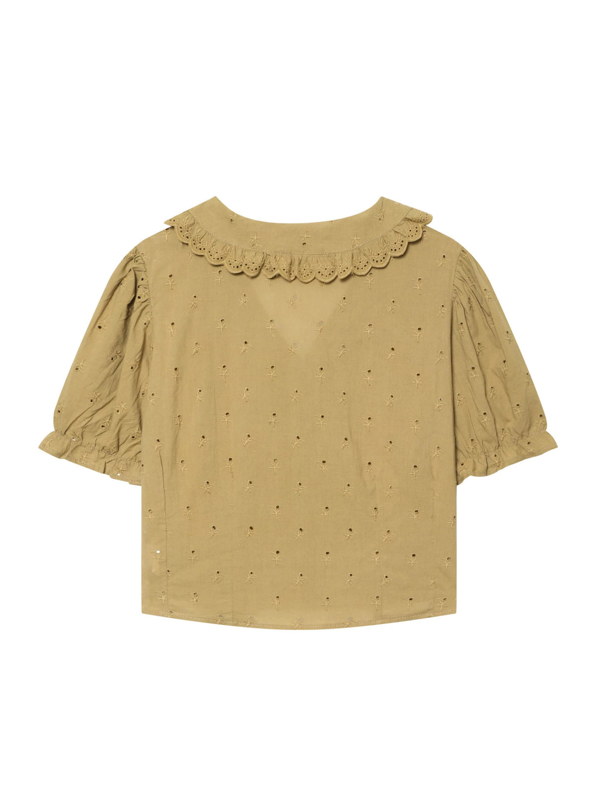 lace embroidered lapel shirt short-sleeved shirt top