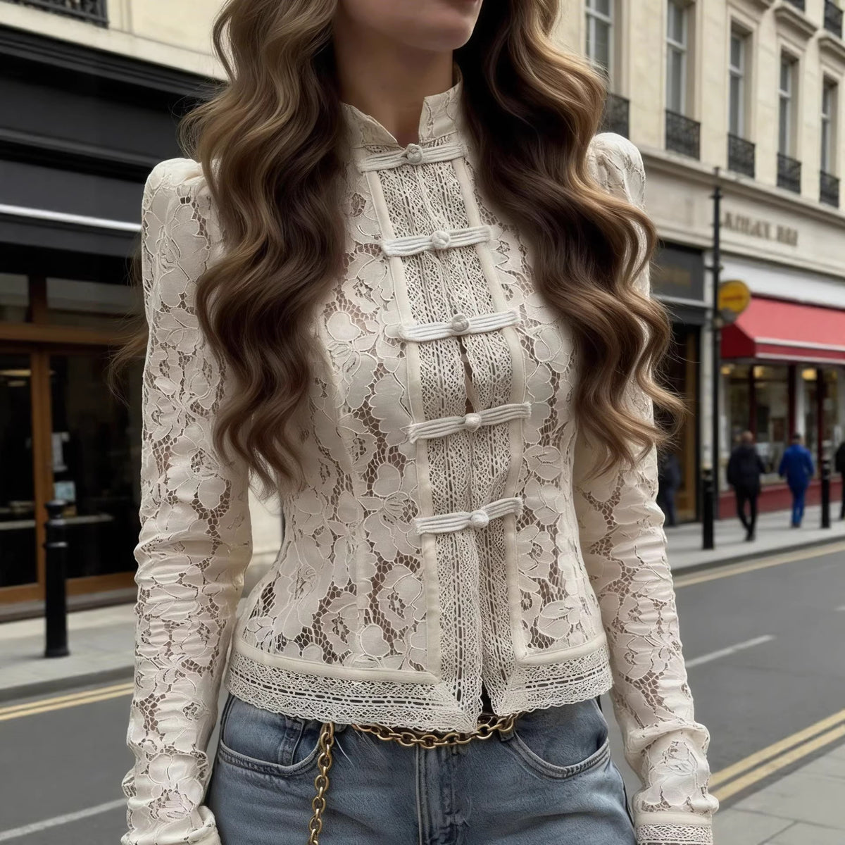 lace buckle shirt top